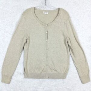 Studio Works Womens Cardigan Sweater Beige Button Front Crew Neckline Knit L